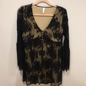 Black lace with tan underlay dress